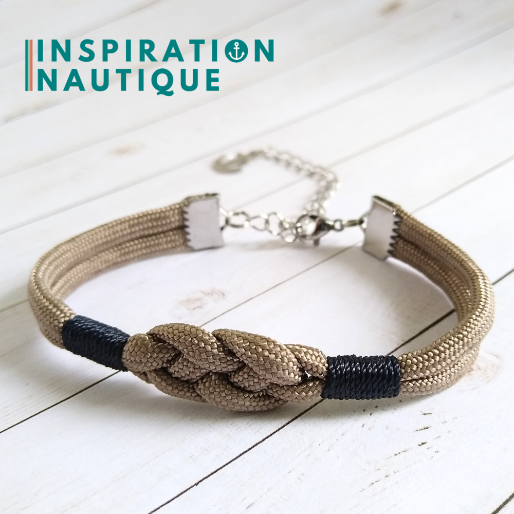 Bracelet marin avec noeud de carrick, unisexe, en paracorde 550 et acier inoxydable, Sable, surliure marine, Medium