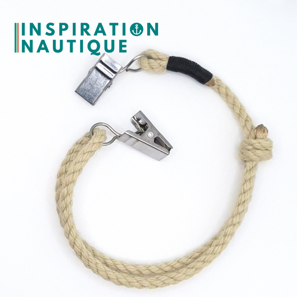 Cordon tempête pour chapeau en paracorde 550 et acier inoxydable, ajustable, Naturel, Surliure marine foncé