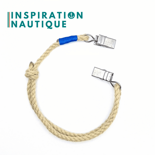 Cordon tempête pour chapeau en paracorde 550 et acier inoxydable, ajustable, Naturel, Surliure bleue