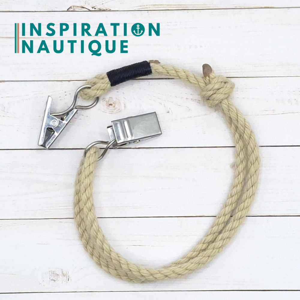 Cordon tempête pour chapeau en paracorde 550 et acier inoxydable, ajustable, Naturel, Surliure marine foncé