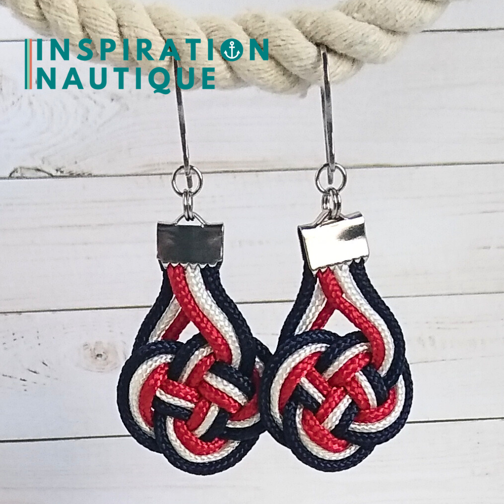 Double Coin Knot Earrings, Navy, Red and White - Ready to Ship