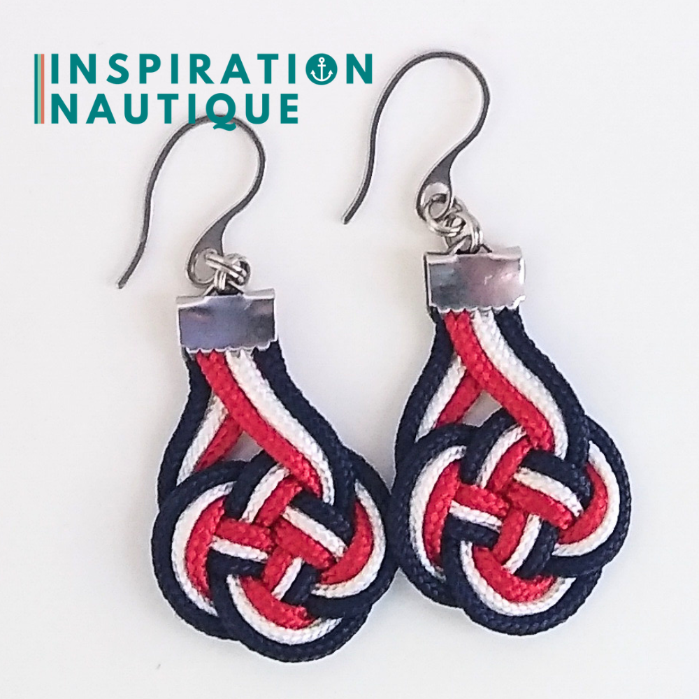 Boucles d'oreilles Double Coin Knot, Marines, rouges et blanches