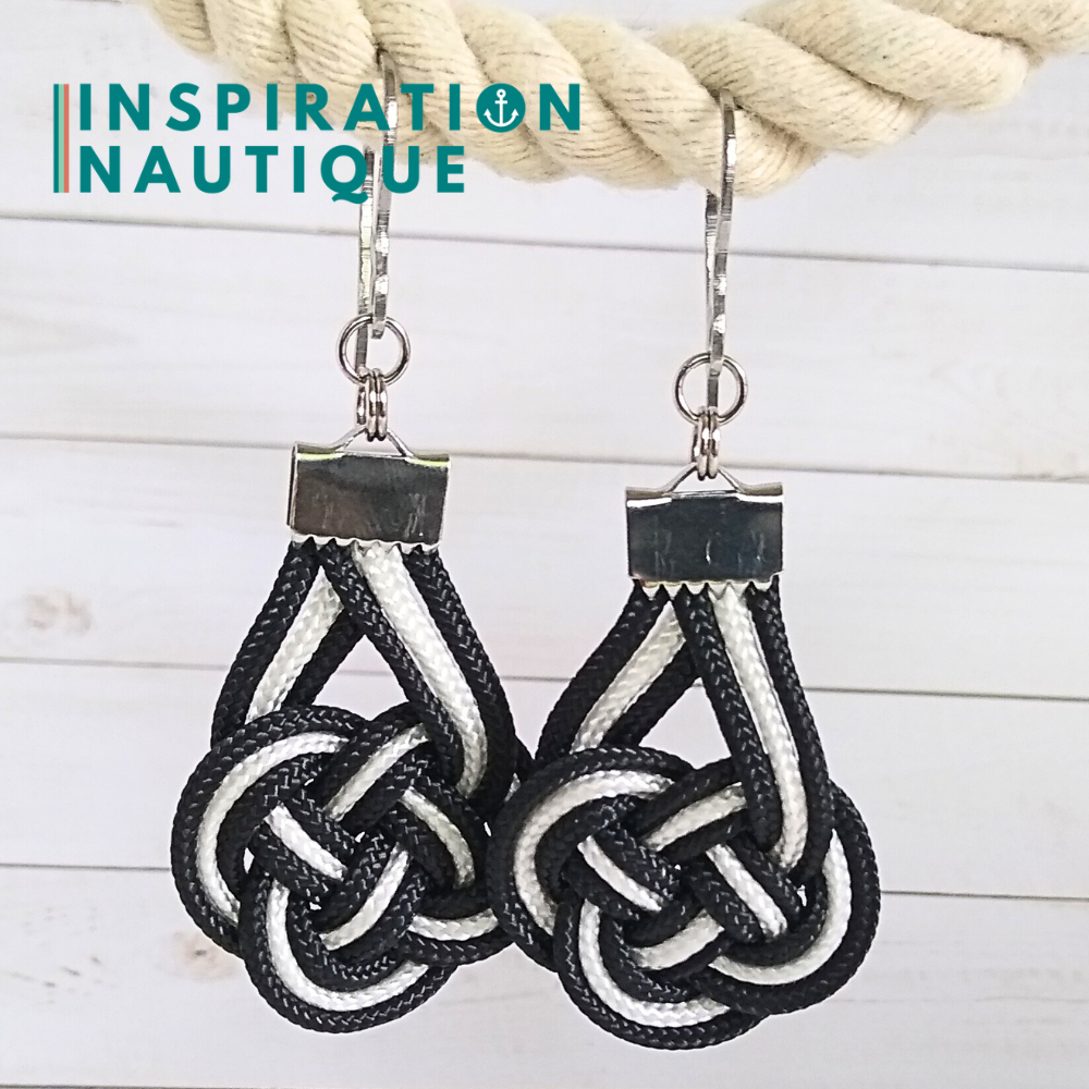 Boucles d'oreilles Double Coin Knot, Noires et blanches