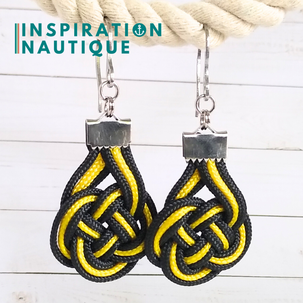 Boucles d'oreilles Double Coin Knot, Noires et jaunes