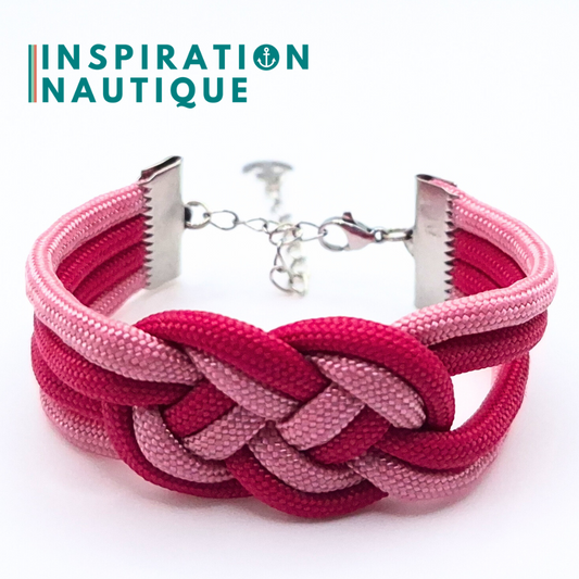 Bracelet marin avec noeud de carrick double, en paracorde 550 et acier inoxydable, Fuchsia et rose lavande, Medium