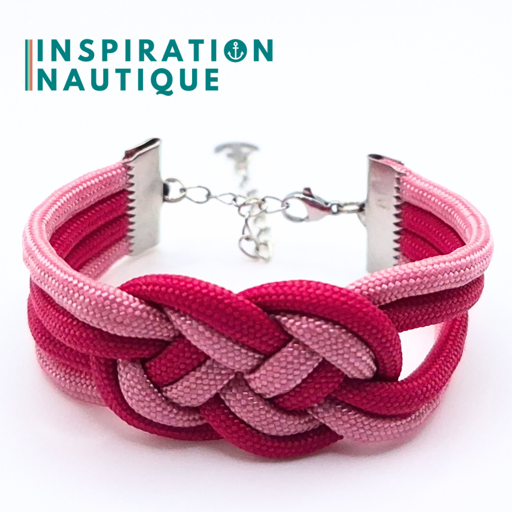 Bracelet marin avec noeud de carrick double, en paracorde 550 et acier inoxydable, Fuchsia et rose lavande