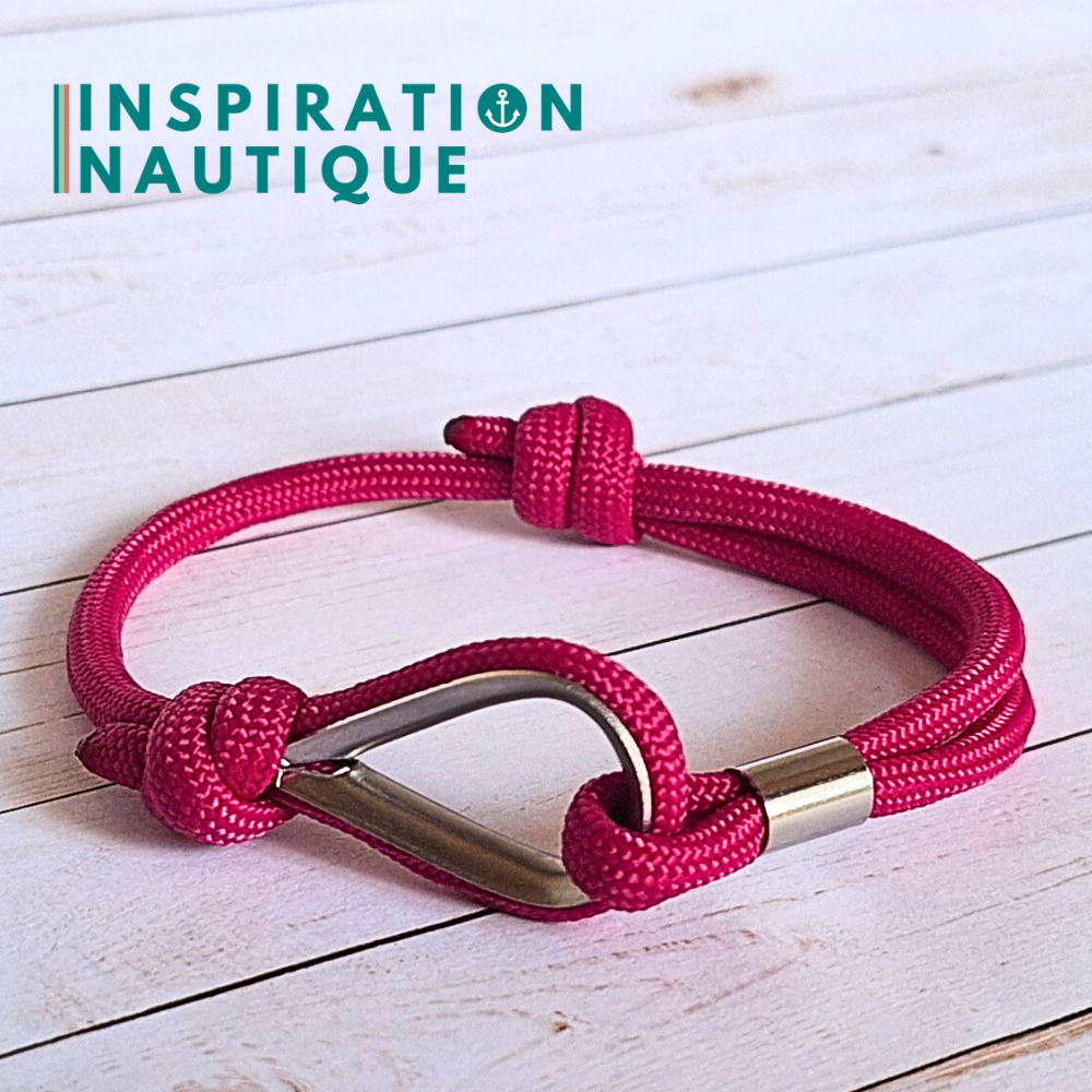 Bracelet marin avec cosse et noeud de pêcheur, Fuchsia, Medium