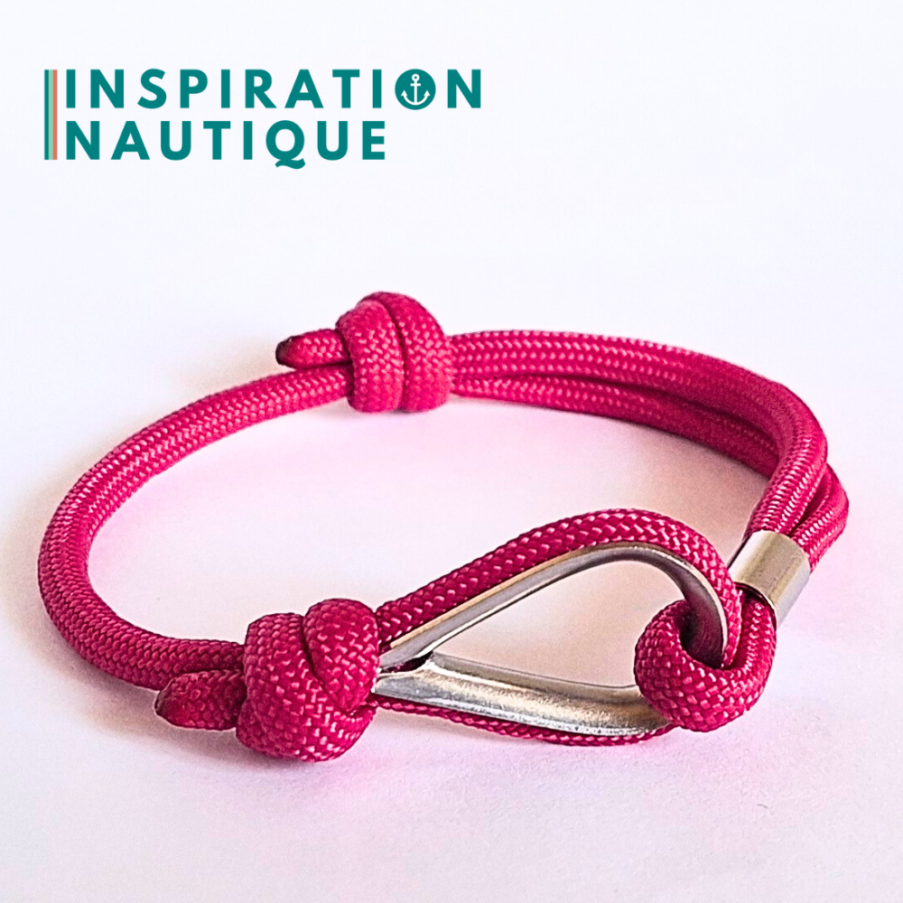 Bracelet marin avec cosse et noeud de pêcheur, Fuchsia, Medium