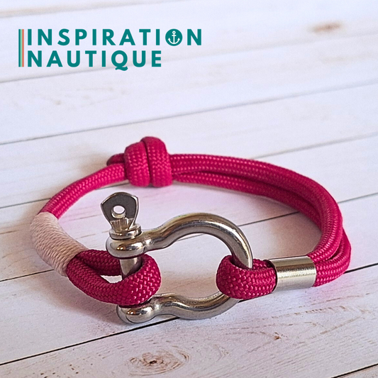 Bracelet marin avec manille en paracorde 550 et acier inoxydable, ajustable, Fuchsia