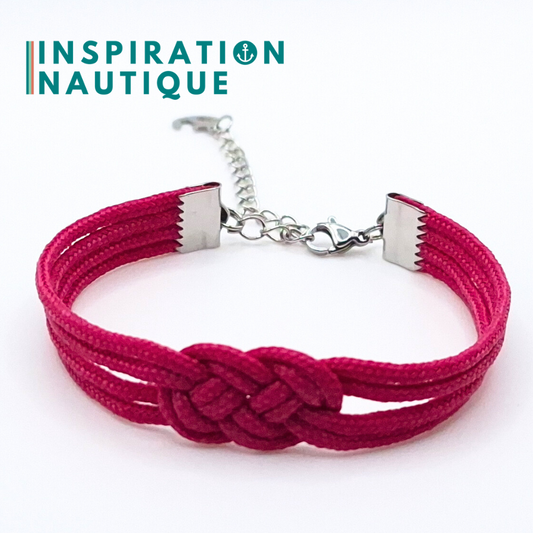 Bracelet marin avec mini noeud de carrick double, en petite paracorde et acier inoxydable, Fuchsia, Medium