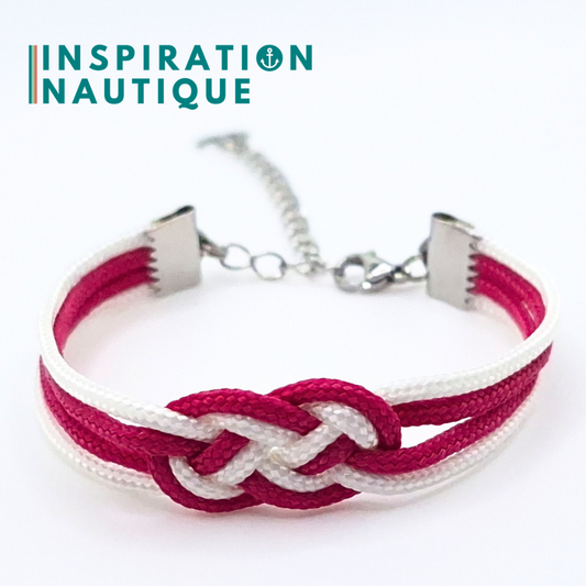 Bracelet marin avec mini noeud de carrick double, en petite paracorde et acier inoxydable, Fuchsia et blanc, Medium