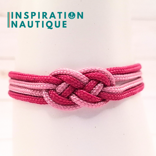 Bracelet marin avec mini noeud de carrick double, en petite paracorde et acier inoxydable, Fuchsia et lavande rose