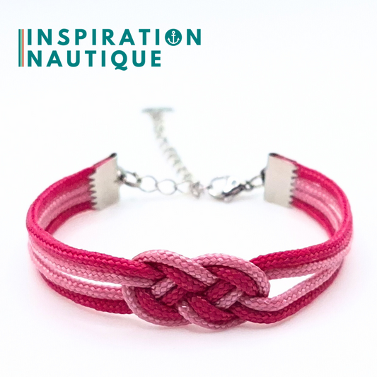 Bracelet marin avec mini noeud de carrick double, en petite paracorde et acier inoxydable, Fuchsia et lavande rose, Medium