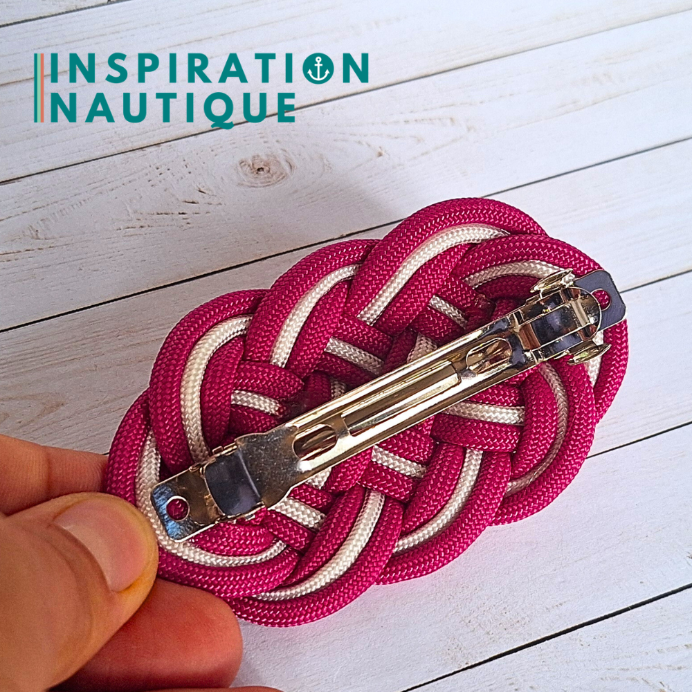 Barrette au style marin composée d'une baderne en paracorde 550, Fuchsia et blanc