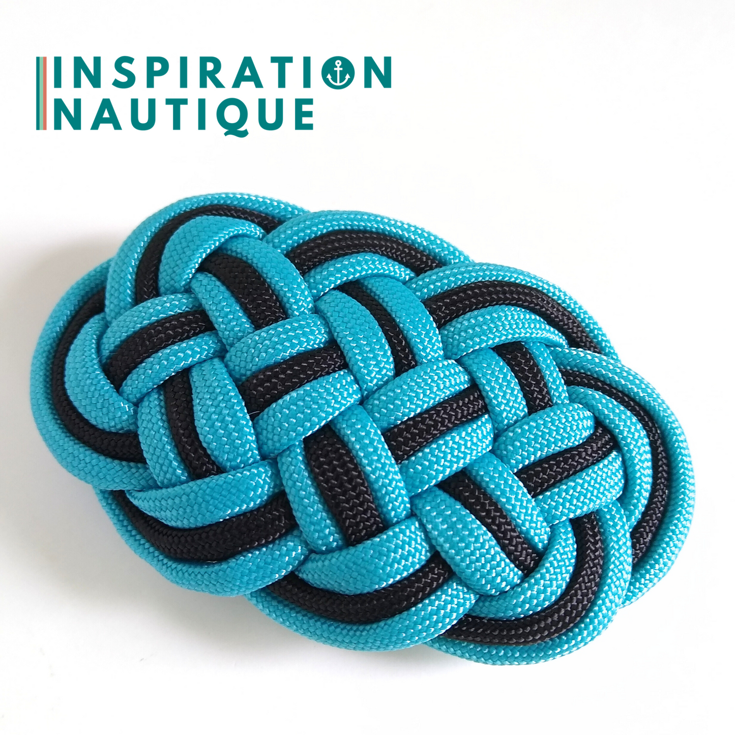 Barrette au style marin composée d'une baderne en paracorde 550, turquoise et noire