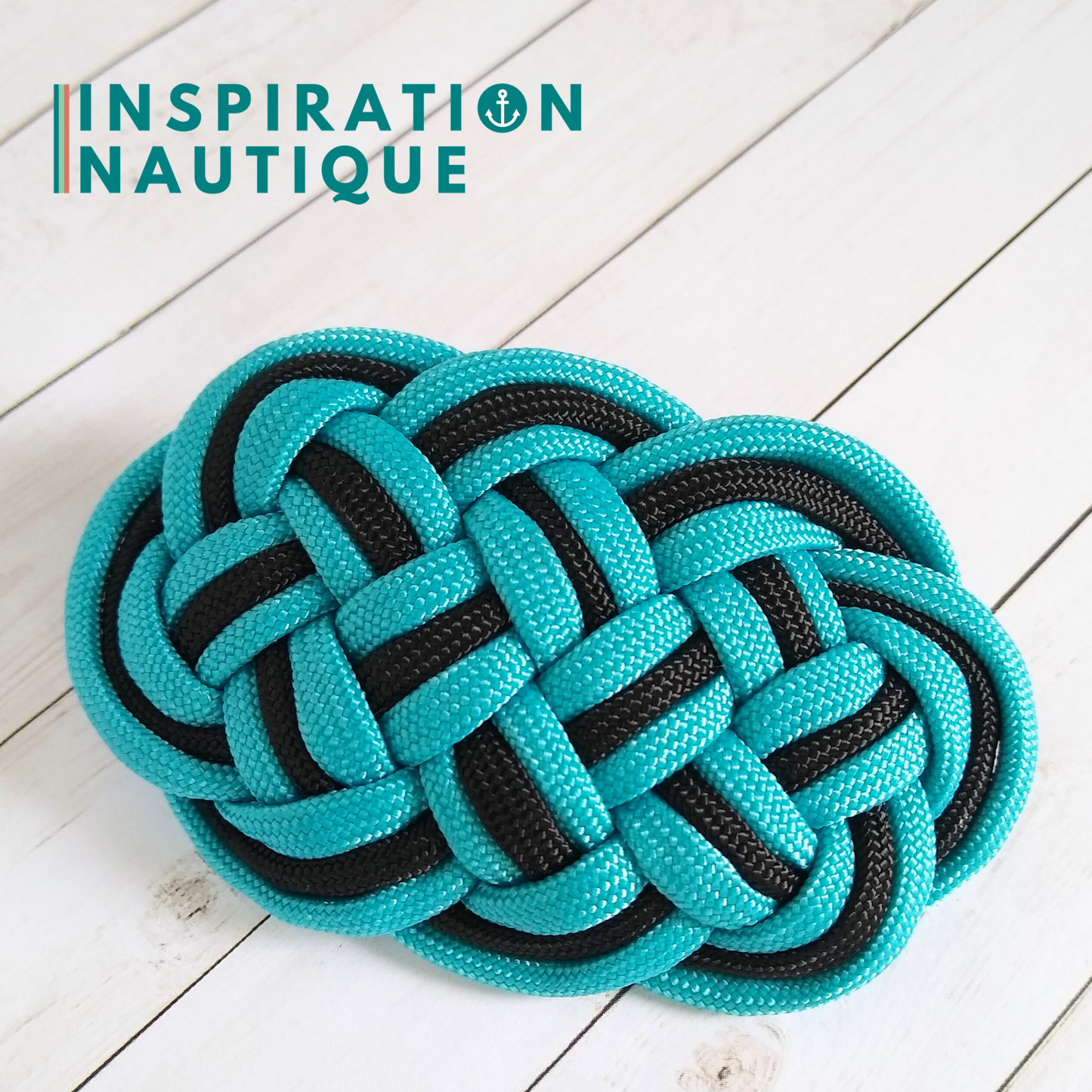 Barrette au style marin composée d'une baderne en paracorde 550, turquoise et noire