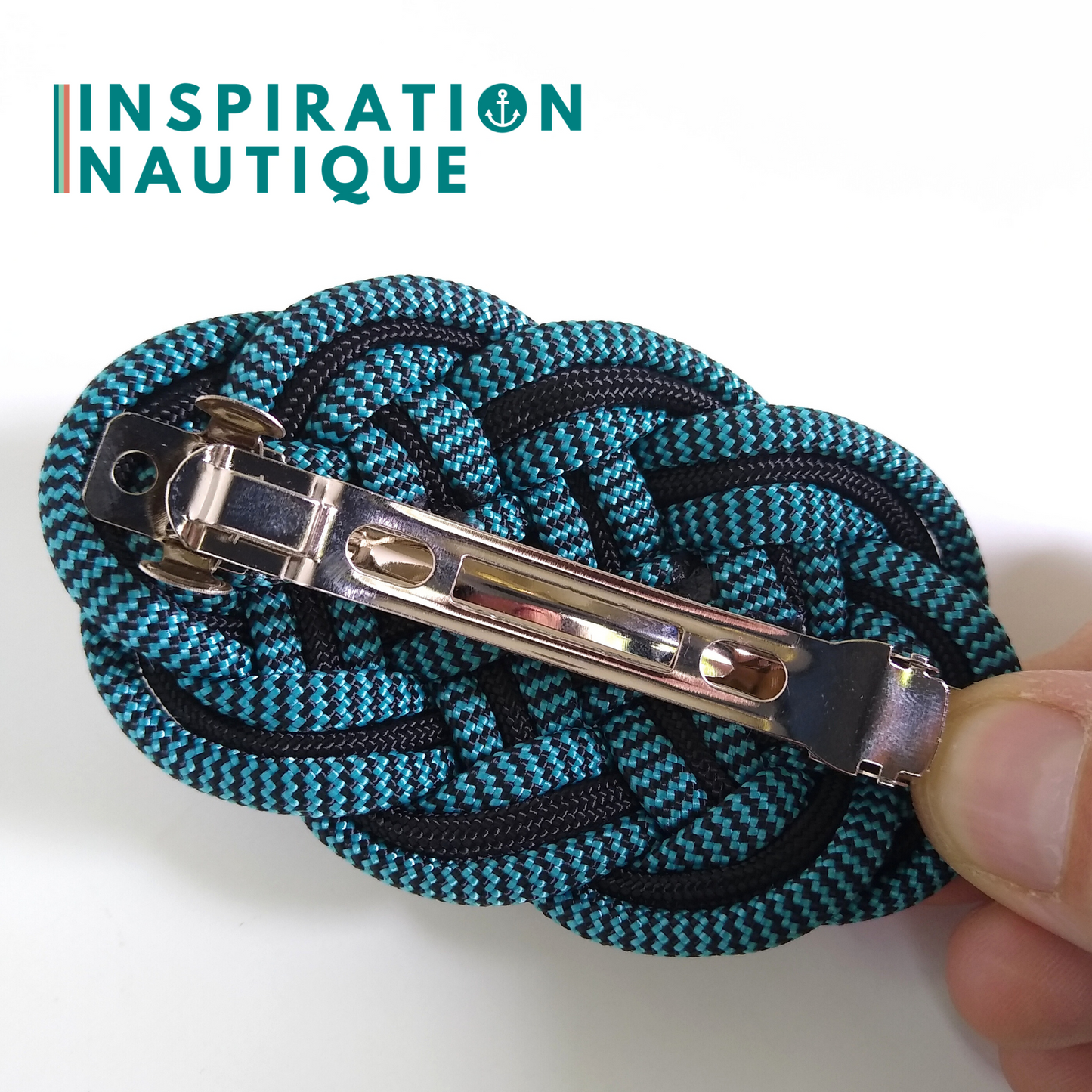 Barrette au style marin composée d'une baderne en paracorde 550, Noir, et turquoise et noir zigzags