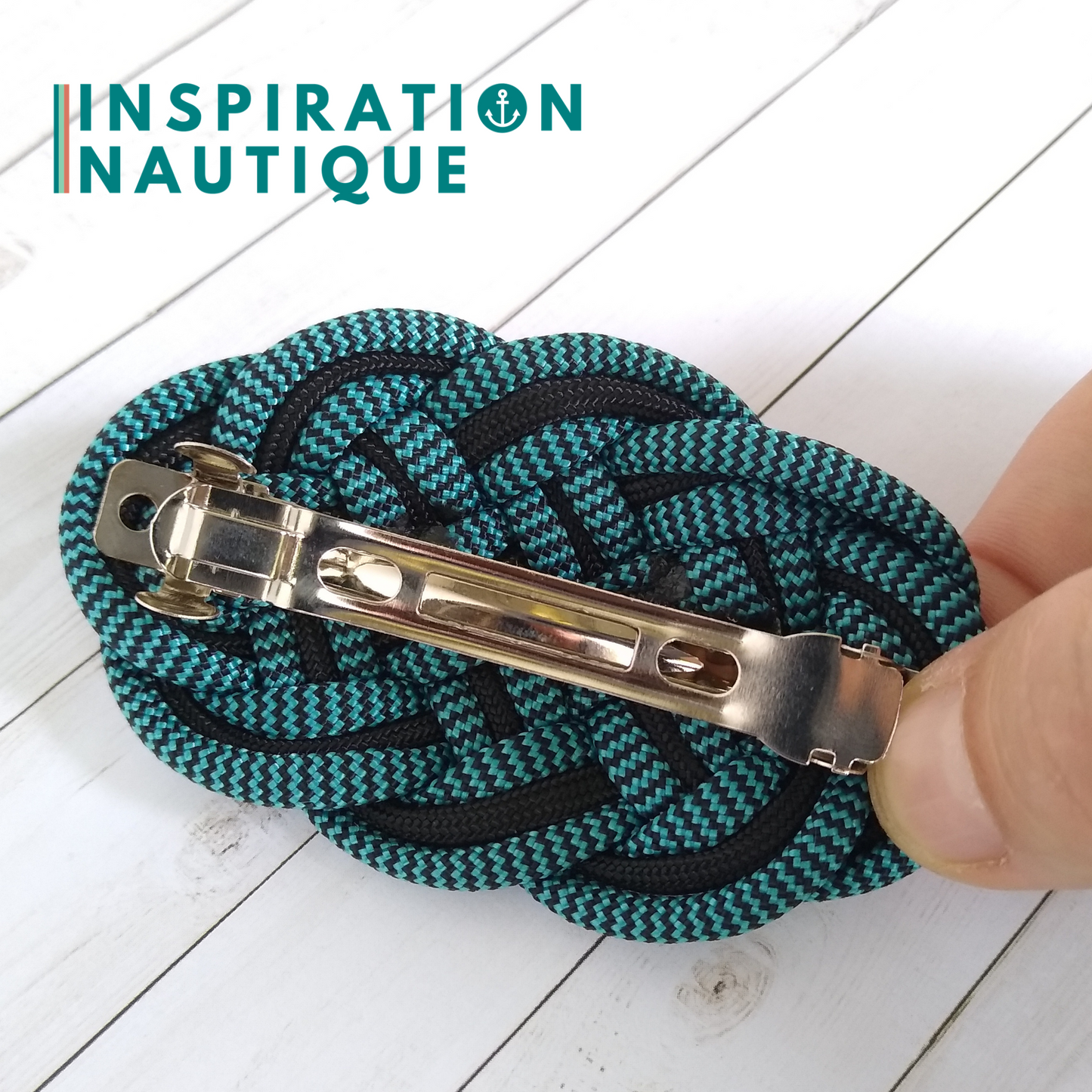 Barrette au style marin composée d'une baderne en paracorde 550, Noir, et turquoise et noir zigzags