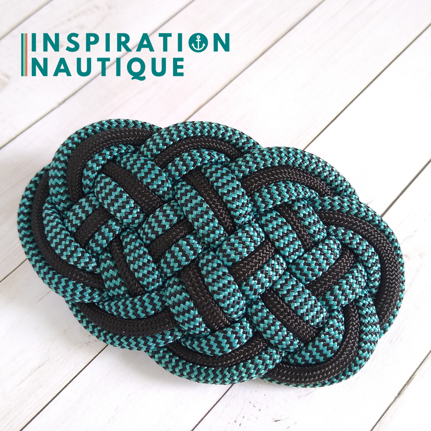 Barrette au style marin composée d'une baderne en paracorde 550, Noir, et turquoise et noir zigzags