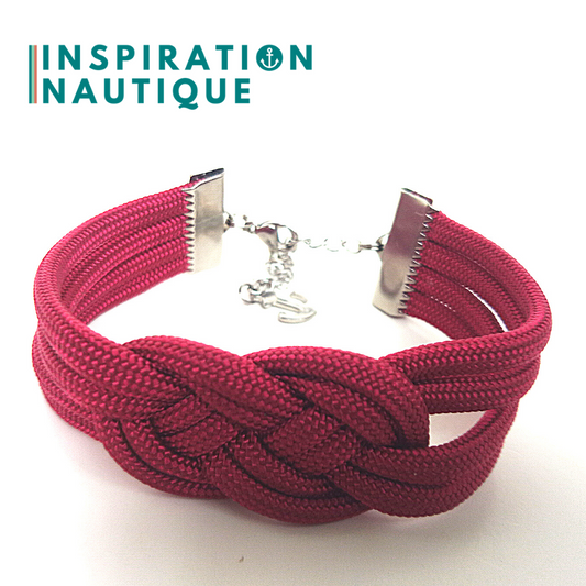 Bracelet marin avec noeud de carrick double, en paracorde 550 et acier inoxydable, Bourgogne, Medium