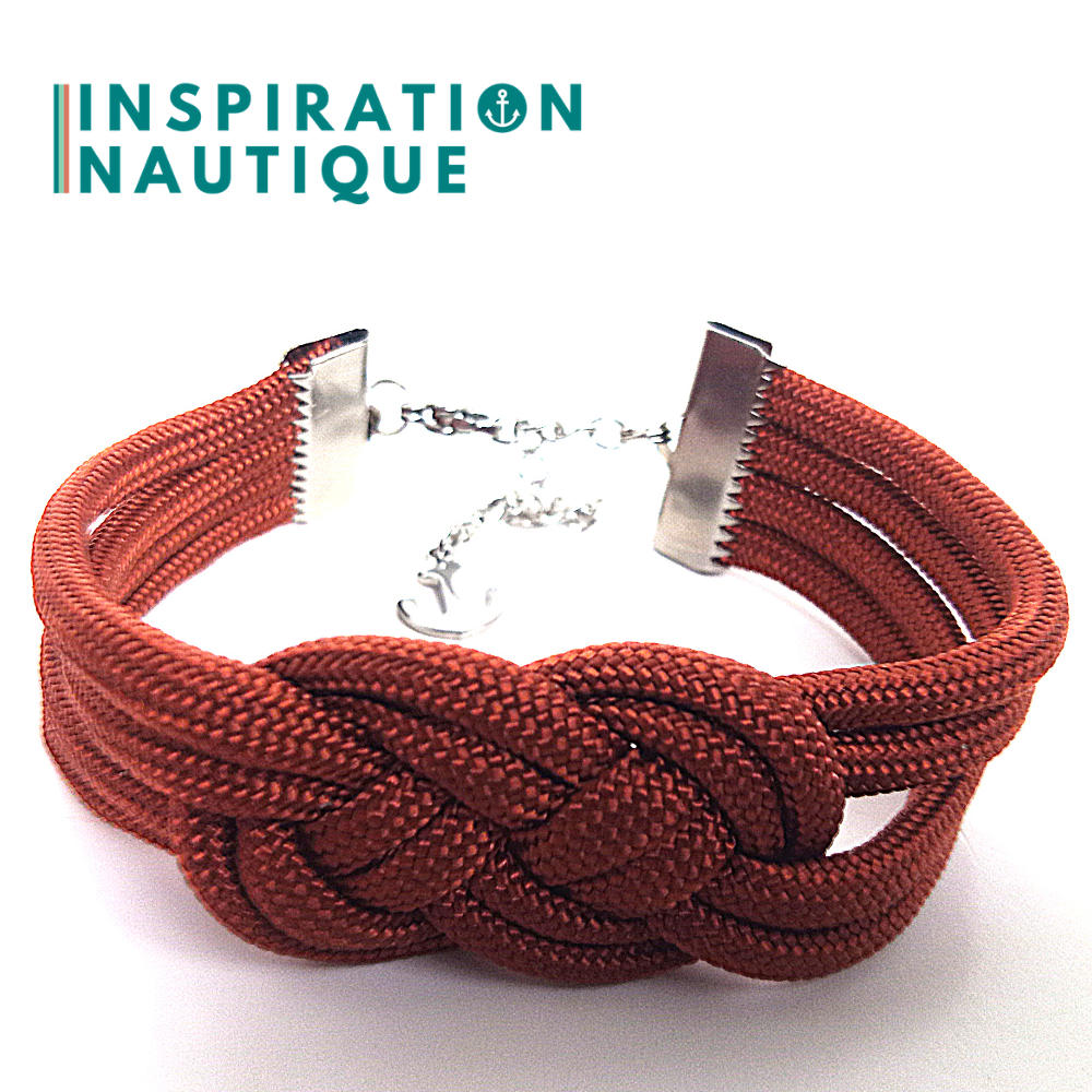 Bracelet marin avec noeud de carrick double unisexe, en paracorde 550 et acier inoxydable, Rouille