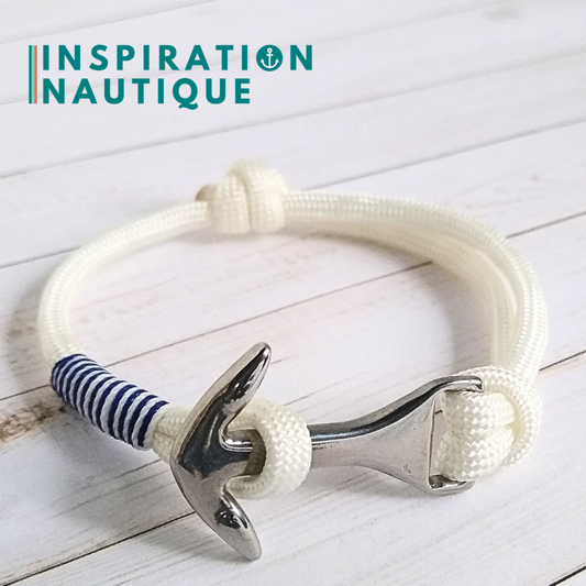 Bracelet marin avec ancre moyenne en paracorde 550 et acier inoxydable, ajustable, Blanc
