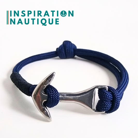 Bracelet ancre moyenne ajustable, Marine, surliure marine, Medium