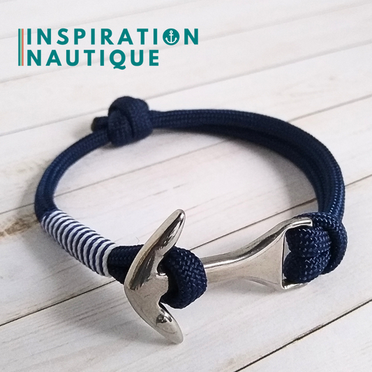 Bracelet marin avec ancre moyenne en paracorde 550 et acier inoxydable, ajustable, Marine