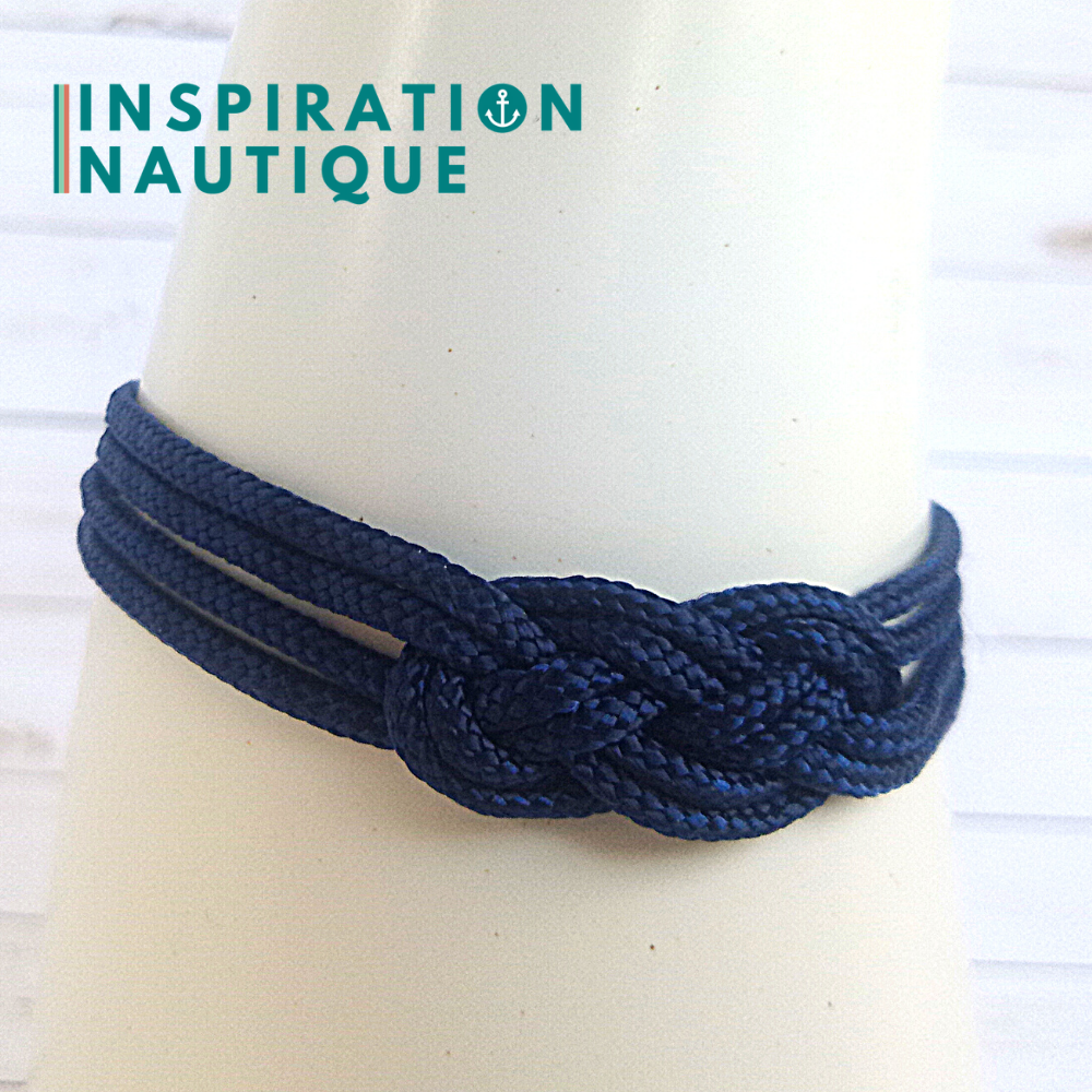 Bracelet marin avec mini noeud de carrick double, en petite paracorde et acier inoxydable, Marine, Medium