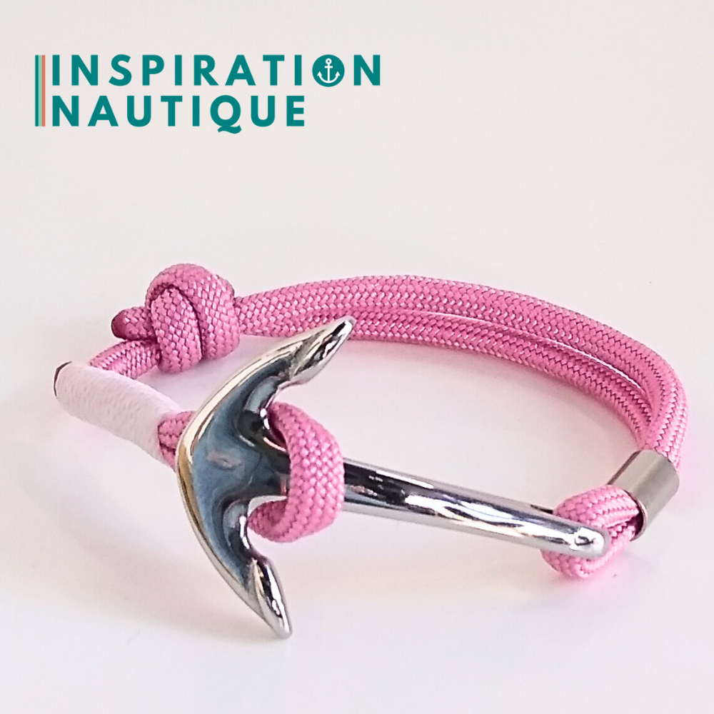 Bracelet marin avec ancre en paracorde 550 et acier inoxydable, ajustable, Lavande rose