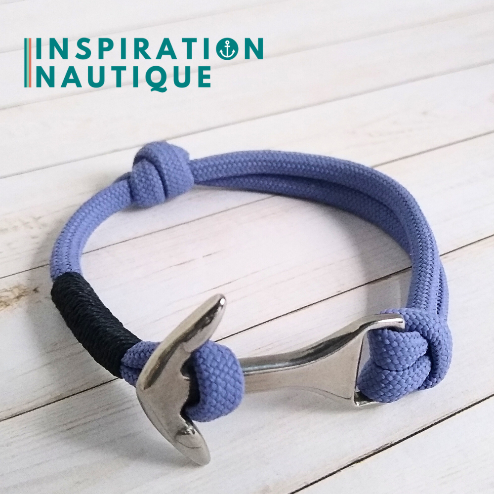 Bracelet marin avec ancre moyenne en paracorde 550 et acier inoxydable, ajustable, Lavande mauve