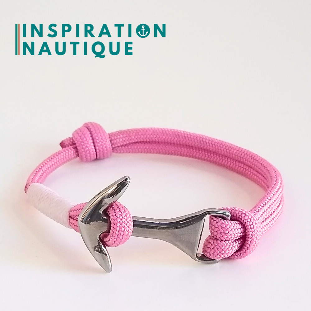 Bracelet marin avec ancre moyenne en paracorde 550 et acier inoxydable, ajustable, Rose lavande