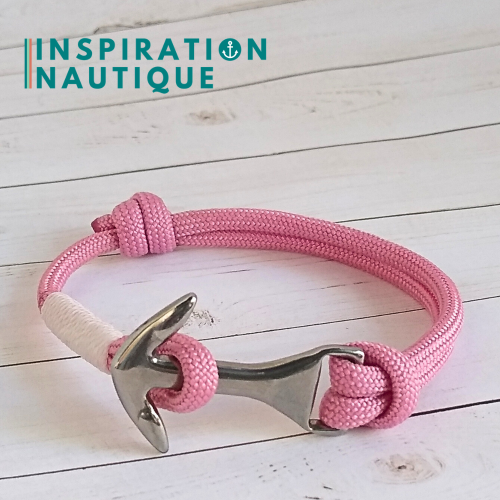 Bracelet marin avec ancre moyenne en paracorde 550 et acier inoxydable, ajustable, Rose lavande