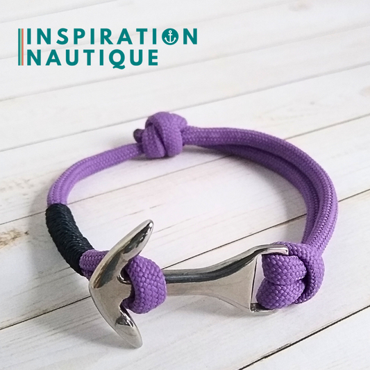 Bracelet marin avec ancre moyenne en paracorde 550 et acier inoxydable, ajustable, Lilas
