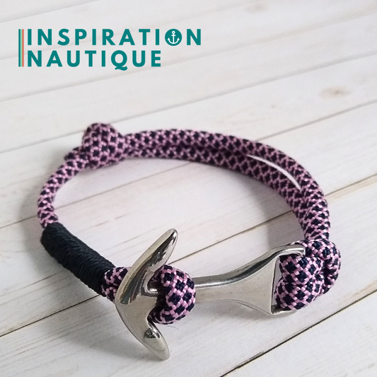 Bracelet marin avec ancre moyenne en paracorde 550 et acier inoxydable, ajustable, Rose et marine diamants