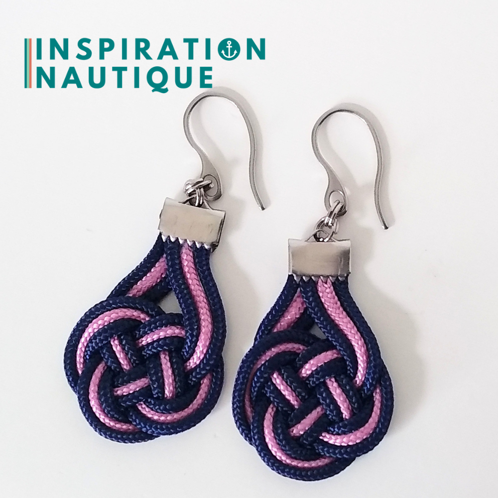 Boucles d'oreilles Double Coin Knot, Lavande rose et marine