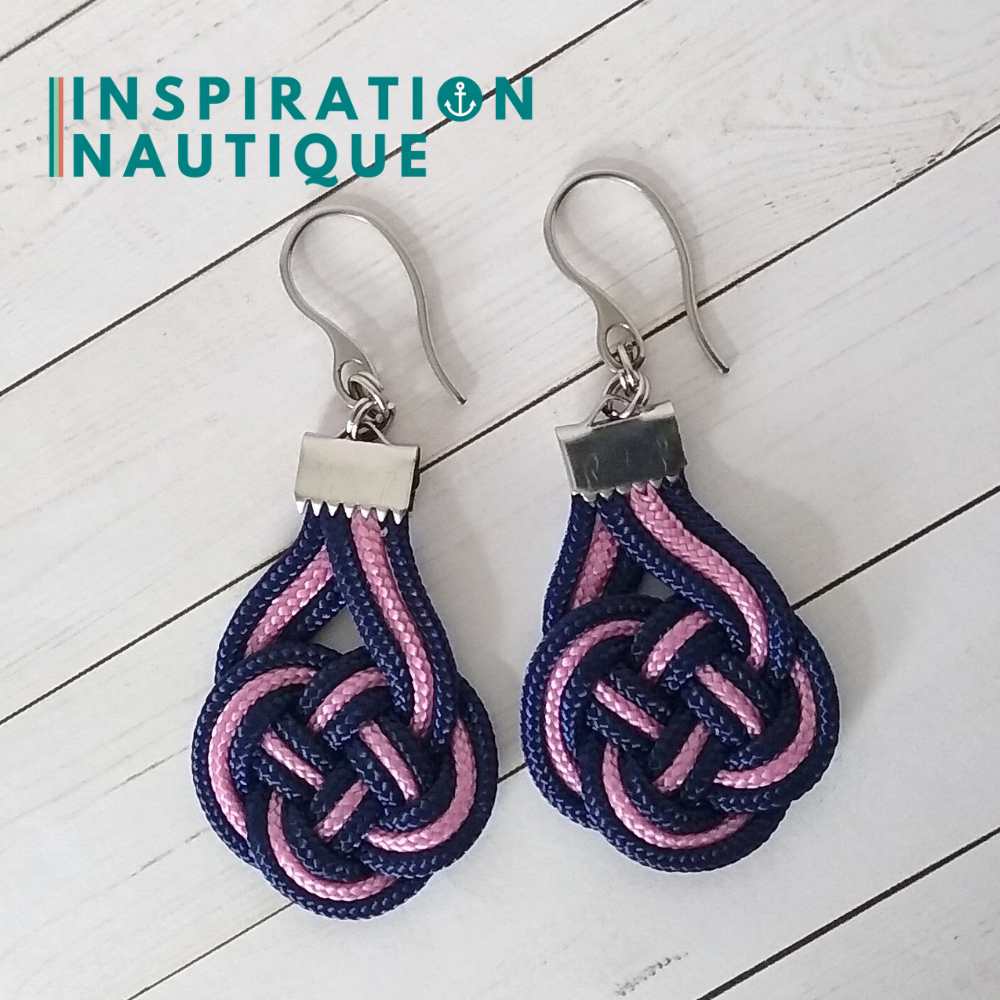 Boucles d'oreilles Double Coin Knot, Lavande rose et marine