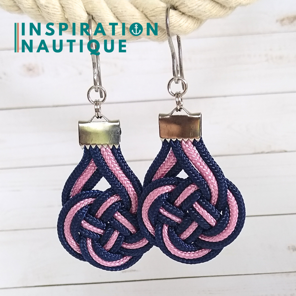 Boucles d'oreilles Double Coin Knot, Lavande rose et marine