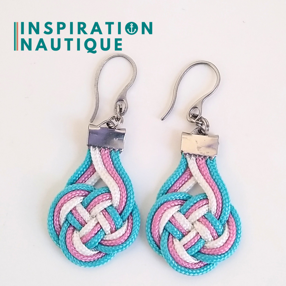 Boucles d'oreilles Double Coin Knot, Turquoise, lavande rose et blanc