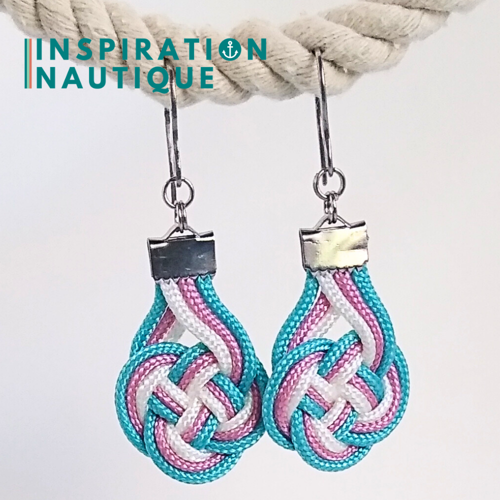 Boucles d'oreilles Double Coin Knot, Turquoise, lavande rose et blanc