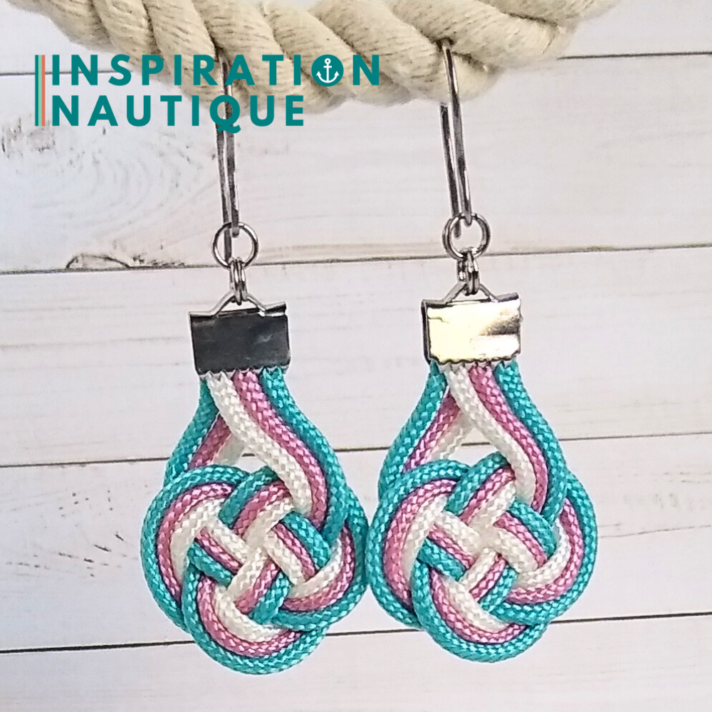 Double Coin Knot Earrings, Turquoise, Pink Lavender and White | Ready to go