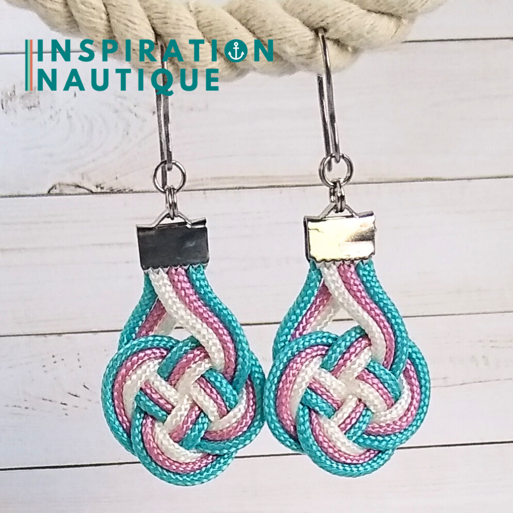 Boucles d'oreilles Double Coin Knot, Turquoise, lavande rose et blanc