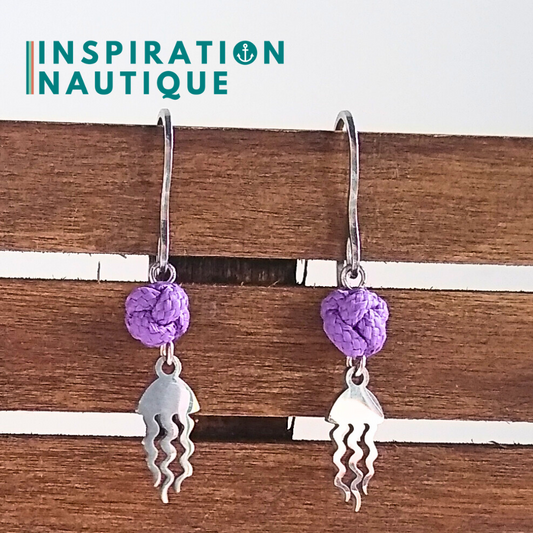 Boucles d'oreilles avec bille en corde et méduse en acier inoxydable, Lilas