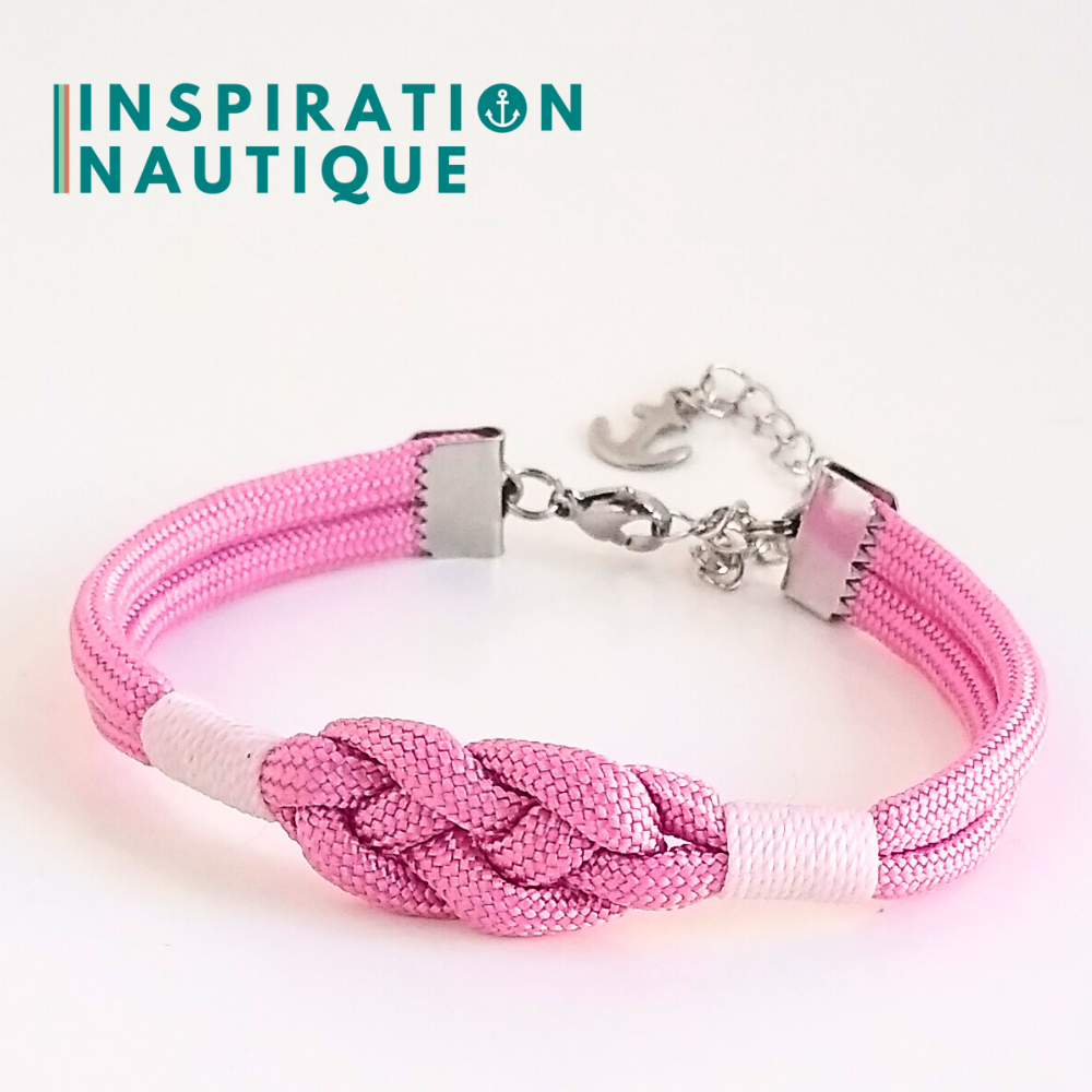 Bracelet marin avec noeud de carrick, unisexe, en paracorde 550 et acier inoxydable, Rose lavande, surliure blanche, Medium