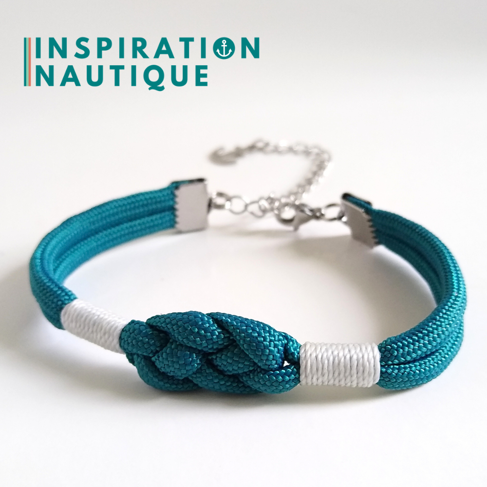 Bracelet marin avec noeud de carrick, unisexe, en paracorde 550 et acier inoxydable, Sarcelle doux