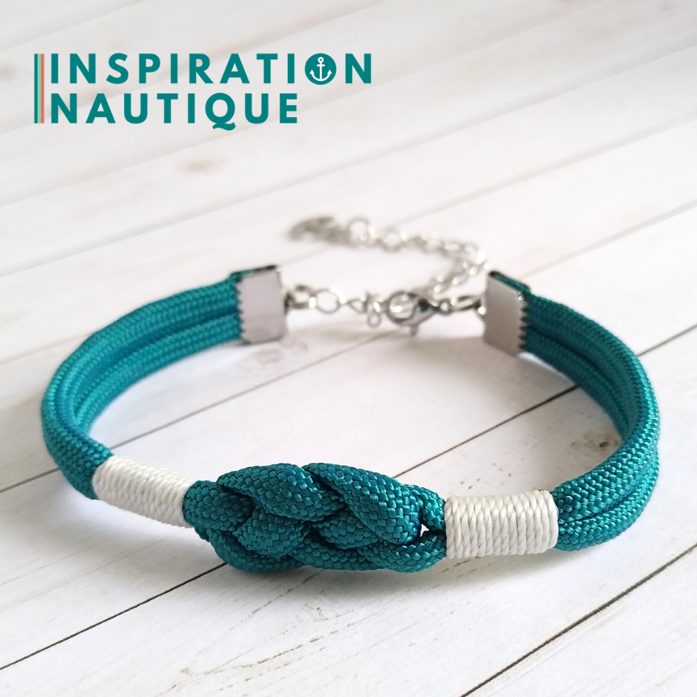 Bracelet marin avec noeud de carrick, unisexe, en paracorde 550 et acier inoxydable, Sarcelle doux