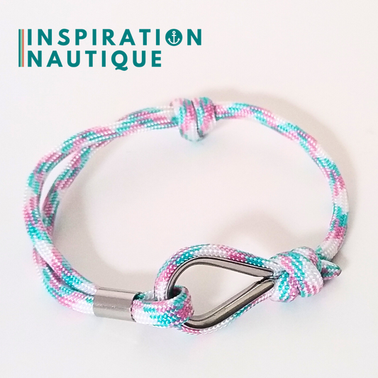 Bracelet marin avec cosse et noeud de pêcheur, Turquoise, rose et blanc, Medium