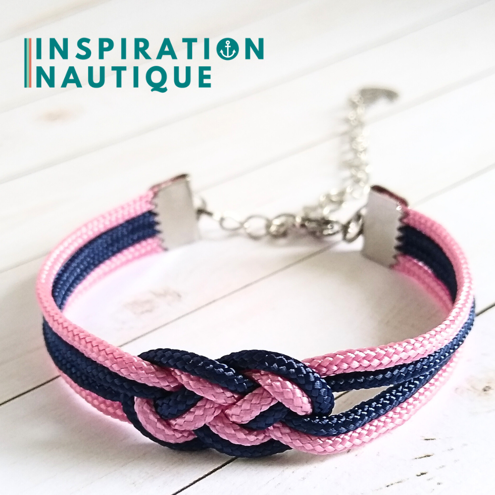 Bracelet marin avec mini noeud de carrick double, Lavande rose et marine, Small
