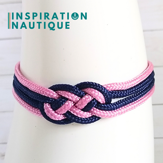 Bracelet marin avec mini noeud de carrick double, Lavande rose et marine