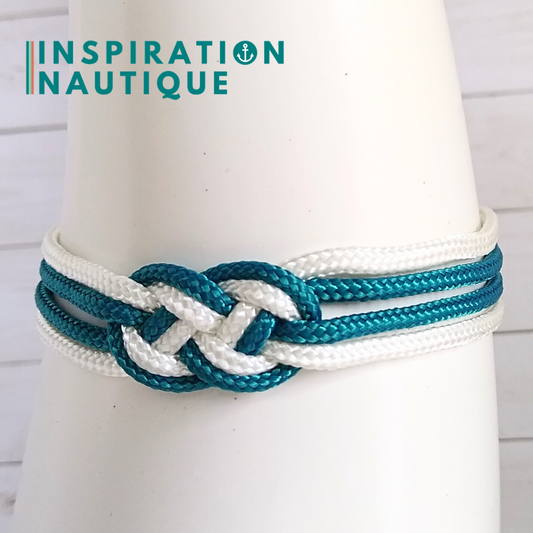 Bracelet marin avec mini noeud de carrick double, Sarcelle et blanc